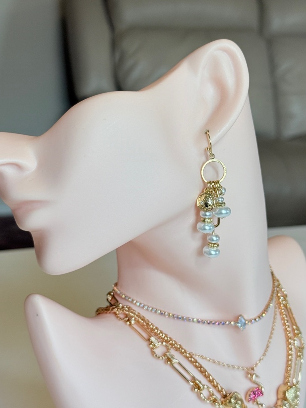 Gold Pearl Drop Earrings - Gold Tone with White Pearls